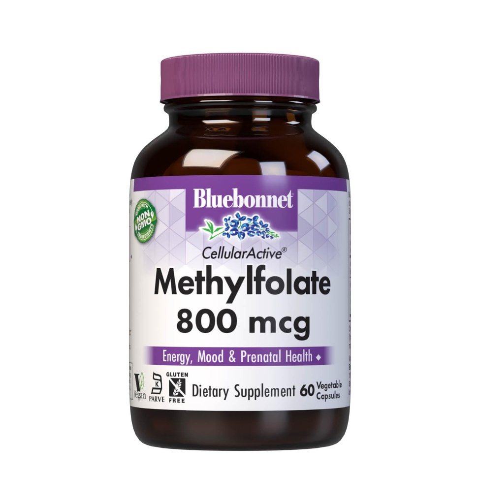 BlueBonnet Nutrition CellularActive Methylfolate 800 mcg – Formulated with Quatrefolic - for Energy, Mood, and Prenatic Health - Vegan, Gluten-free, Non-GMO, και Kosher – 60 Κάψουλες – 60 Σερβιέτες