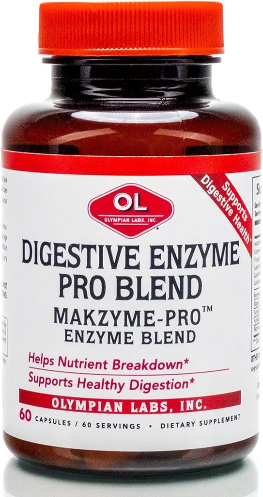 Olympian Labs Digestive Makzyme-Pro Enzymes, 60 Κάψουλες, Διαλύει Πρωτεΐνη, Καρβίδια, Λίπη, Λάδι & Γάλα, 60 Μερίδες