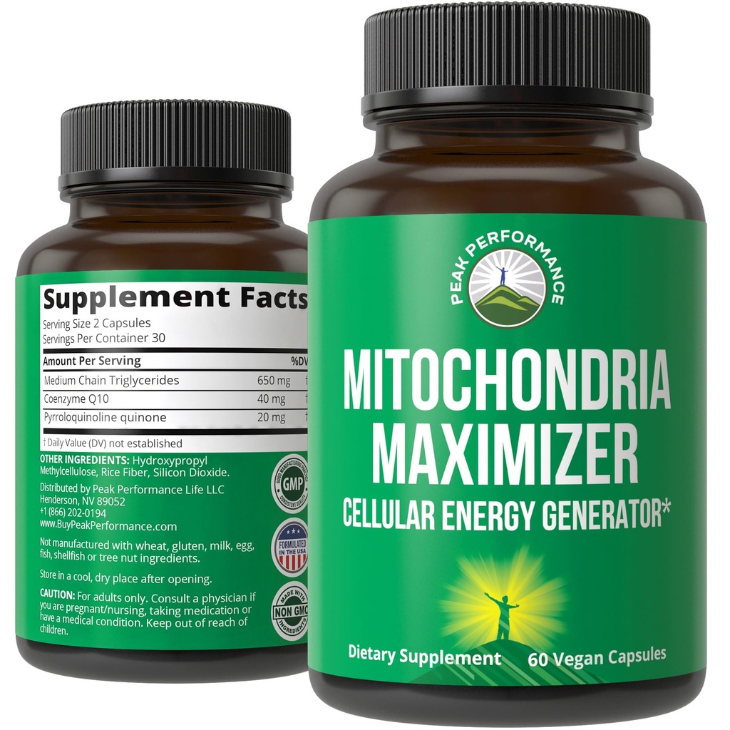 Mitochondria Maximizer με CoQ10 και ενεργό PQQ. Καλύτερο συμπλήρωμα υποστήριξης Mitochondrial με λάδι MCT. Φυσικό κυτταρική γεννήτρια για καθαρή, εστιασμένη ενέργεια 60 κάψουλες χορτοφάγων