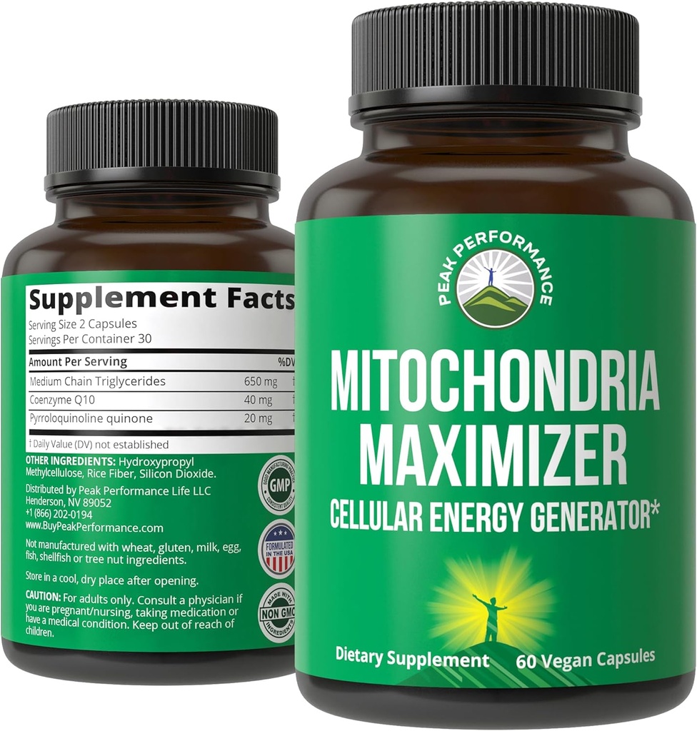 Mitochondria Maximizer με CoQ10 και ενεργό PQQ. Καλύτερο συμπλήρωμα υποστήριξης Mitochondrial με λάδι MCT. Φυσικό κυτταρική γεννήτρια για καθαρή, εστιασμένη ενέργεια 60 κάψουλες χορτοφάγων