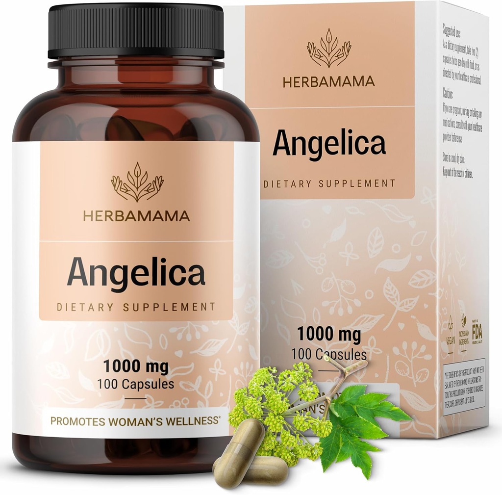 HERBAMAMA Dong Quai συμπλήρωμα - 1000mg Angelica ρίζα για την υποστήριξη των γυναικών - Dong Quai κάψουλες σκόνη - Vegan, μη GMO Angelica Βότανο Αντιοξειδωτικό συμπλήρωμα για τις γυναίκες