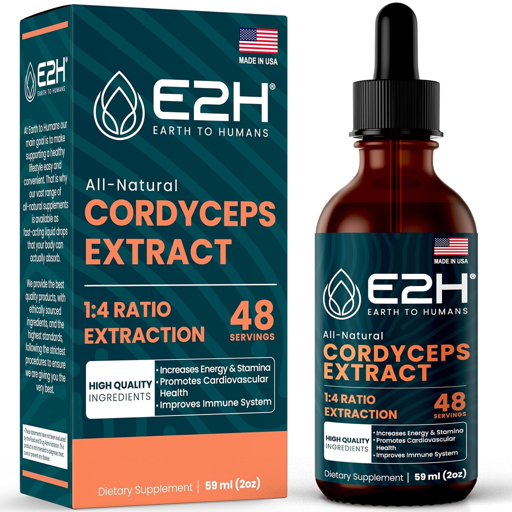 Cordyceps Mushroom Supplement - Faster Absorption Than Cordyceps Mushroom Capsules or Powder - Our Cordyceps Extract Promotes Energy & Stamina Support - Mushroom Extract - 2 Fl Oz by E2H