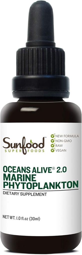 Sunfood Marine Phytoplankton Supplement - Pure Ocean Mineral Drops for Men & Women with Magnesium & Superoxide Dismutase, SOD, Cell Food, Natural Energy & Focus - 1 Fl Oz Dropper (30 Servings)