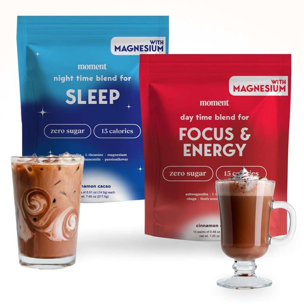 Drink Your Meditation Moment Chocolate Dream & Cacao Adaptogen Mushroom Bundle | Sleep & Energy | 0 Sugar | Hot Chocolate & Coffee Alternative | Reishi, Ashwagandha, Lion's Mane, GABA | 30 Servings