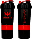 BIRD-I Γυμναστήριο αναδευτήρα πρωτεΐνης, 3-σε-1, 500ml/16.9oz, BPA-δωρεάν, Μεταλλικός αναμείκτης. (RED), JT4101