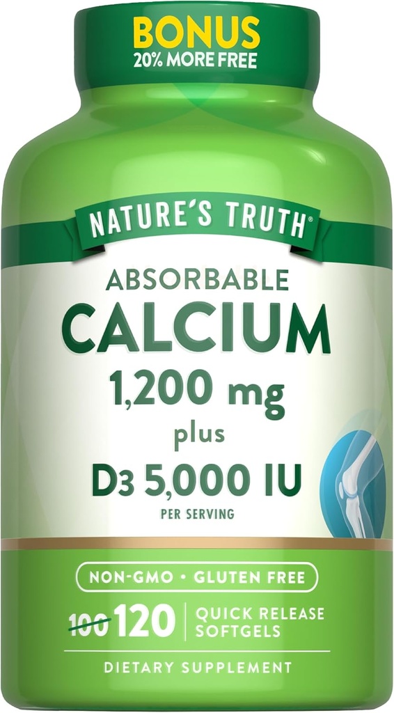 Nature's Truth Απορροφήσιμο ασβέστιο 1200 mg με βιταμίνη D3 5000 IU 