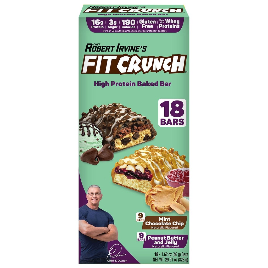 FITCRUNCH Protein Bars, Snack Size Variety Pack, Χωρίς γλουτένη (18 Bars, Mint Chocolate Chip & Φυστικοβούτυρο Jelly)