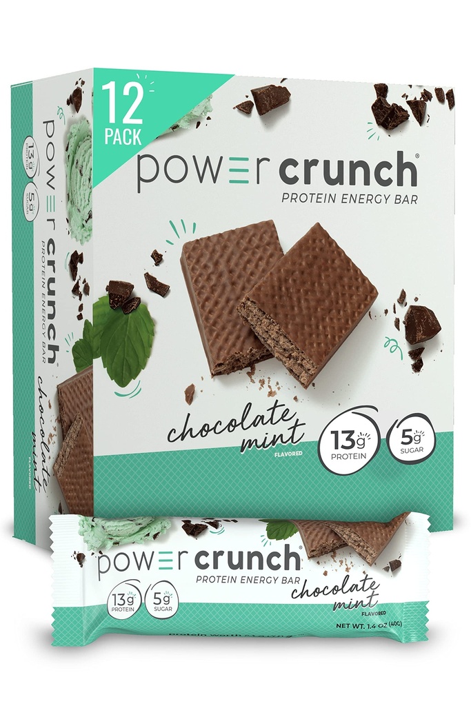 Power Crunch Protein Wafer Bars, Υψηλής πρωτεΐνης σνακ με νοστιμότατο γούστο, Μέντα σοκολάτας, 1.4 Ουγγιά (12 κόμης)