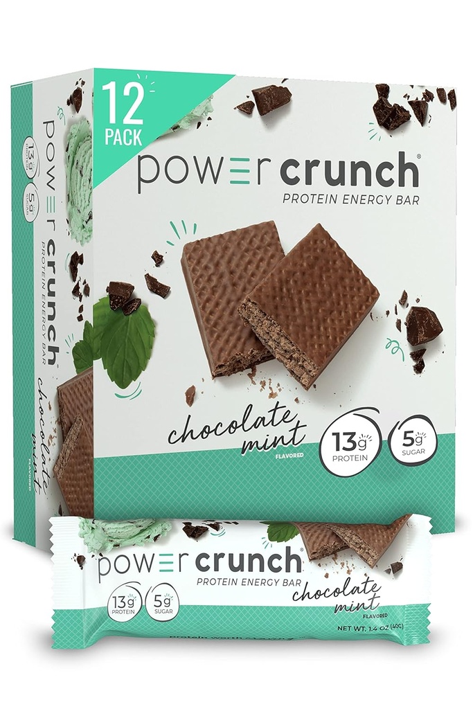 Power Crunch Protein Wafer Bars, Υψηλής πρωτεΐνης σνακ με νοστιμότατο γούστο, Μέντα σοκολάτας, 1.4 Ουγγιά (12 κόμης)