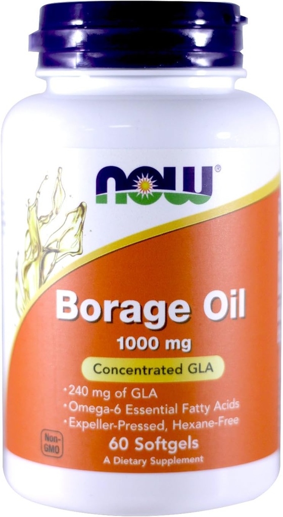 NOW Borage Oil 1000mg, 60 Softgels (Pack of 2)