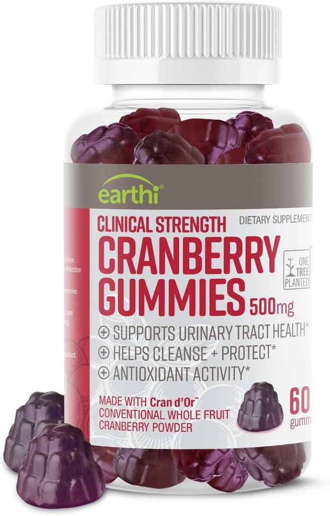 Κλινική δύναμη Cranberry Gummies 500mg - Ουρολοίμωξη για την υποστήριξη των γυναικών & ανδρών - Αντιοξειδωτικό Superfood για να καθαρίσει & να προστατεύσει - Cran d'Or Cranberry συμπλήρωμα σκόνης (60 Gummies)