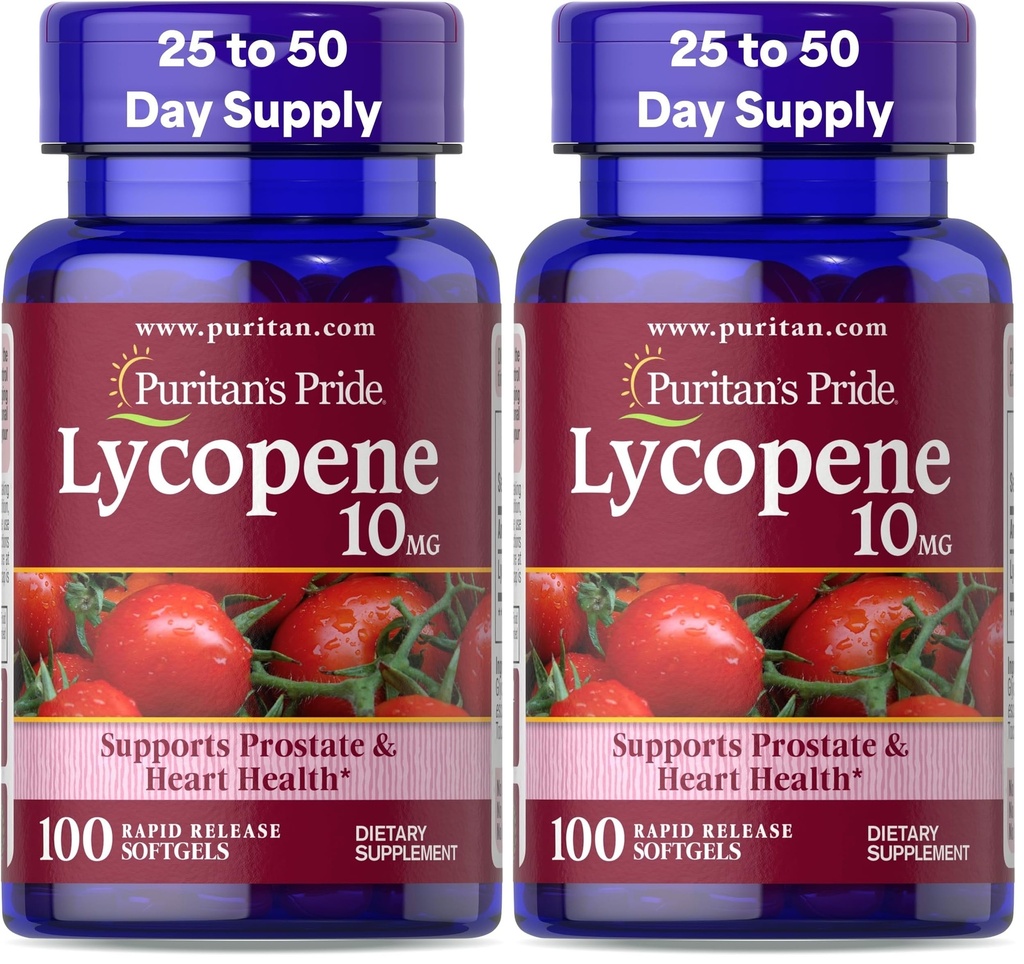 Puritan's Pride Lycopene, Συμπλήρωμα για την υποστήριξη υγείας του προστάτη και της καρδιάς* 10 Mg Softgels, 100 Count (πακέτο του 2)
