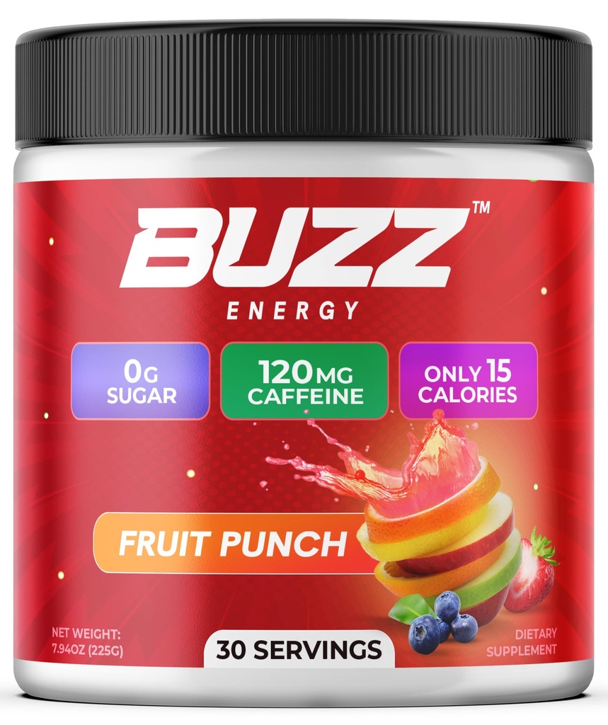 Morning Buzz Energy Drink Powder - Energy Boost Drink Mix - Sugar-Free Energy with Antioxidants - Morning Kickstart και Sports Nutrition Endurance Product - 30 Μερίδες, Fruit Punch, 7,9 Ουγγιά