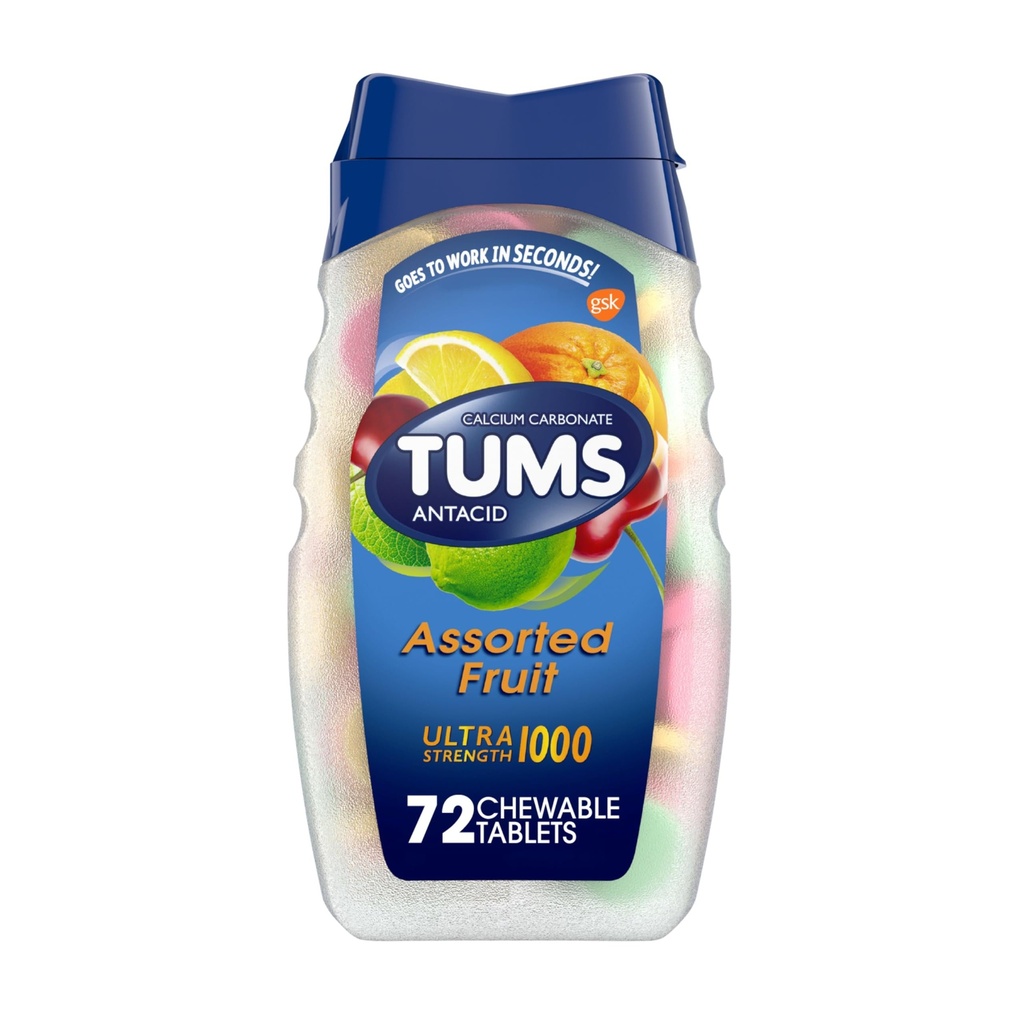 TUMS Ultra Strength Antacid Tables για Μασώμενα Heartburn Relief και Acid Indigetion Relief, Διάφορα Φρούτα - 72 Count