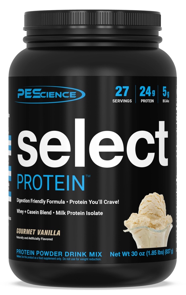 PEScience Select Protein Powder, Whey and Casein Blend, Clean Protein Powder for Women and Men, Low Calorie, Low Carb, Keto Friendly, Gluten Free - Gourmet Vanilla - 27 Μερίδες