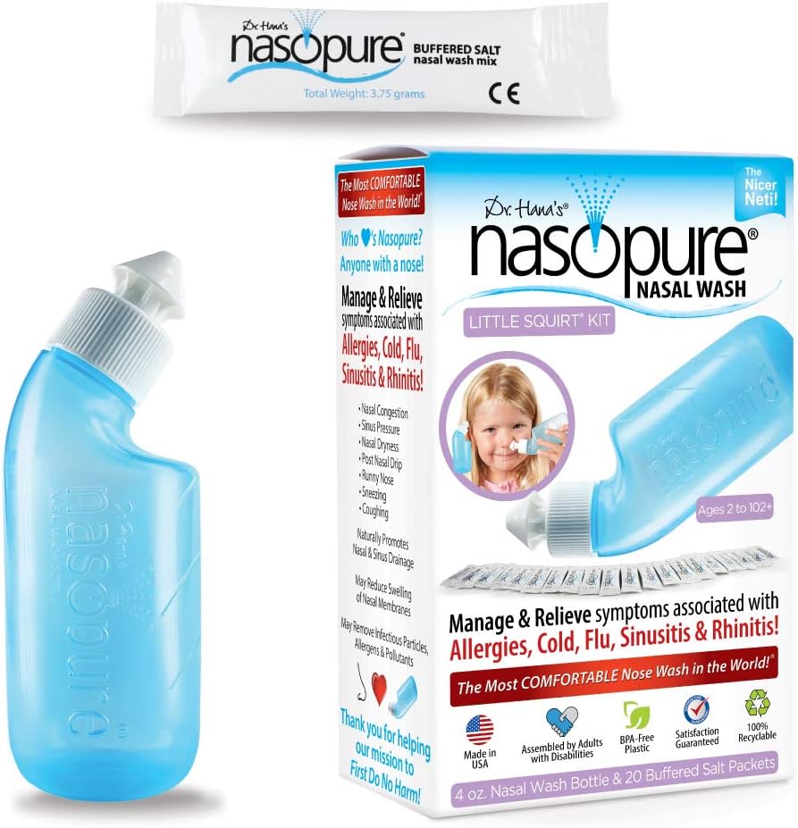 Nasopure Nasal Wash, Little Squirt Kit, “The Nicer Neti Pot” Sinus Wash Kit, Άνετο Nasal Rinse 4 Oz Bottle & 20 Salt Packets (3,75 γρ. έκαστο), Ρινική Συμφόρηση, Ψυχρό, Αλλεργία, Ρινική Άρδευση