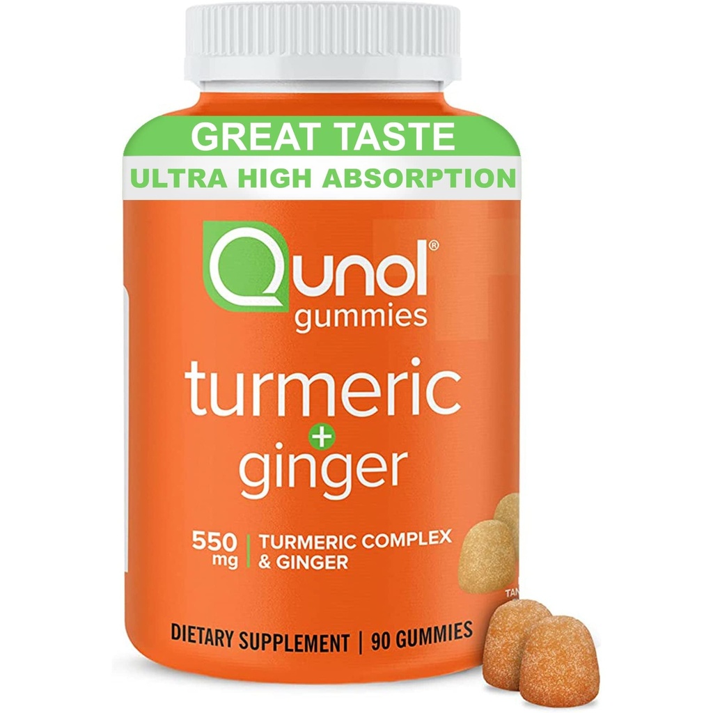 Qunol Turmeric και Ginger Gummies - Κοινό συμπλήρωμα υποστήριξης με Ultra Υψηλή Απορρόφηση, 90 Count Vegan και Gluten Free Gummies