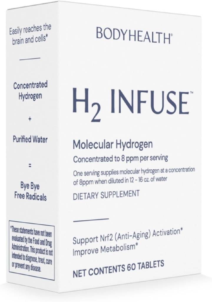 BodyHealth H2 Infuse Molecular Hydrogen Tablets, Tablets for Drinking Water, Elemental Magnesium to Support Metabolism with Molecular Hydrogen Water - 60 Tablets