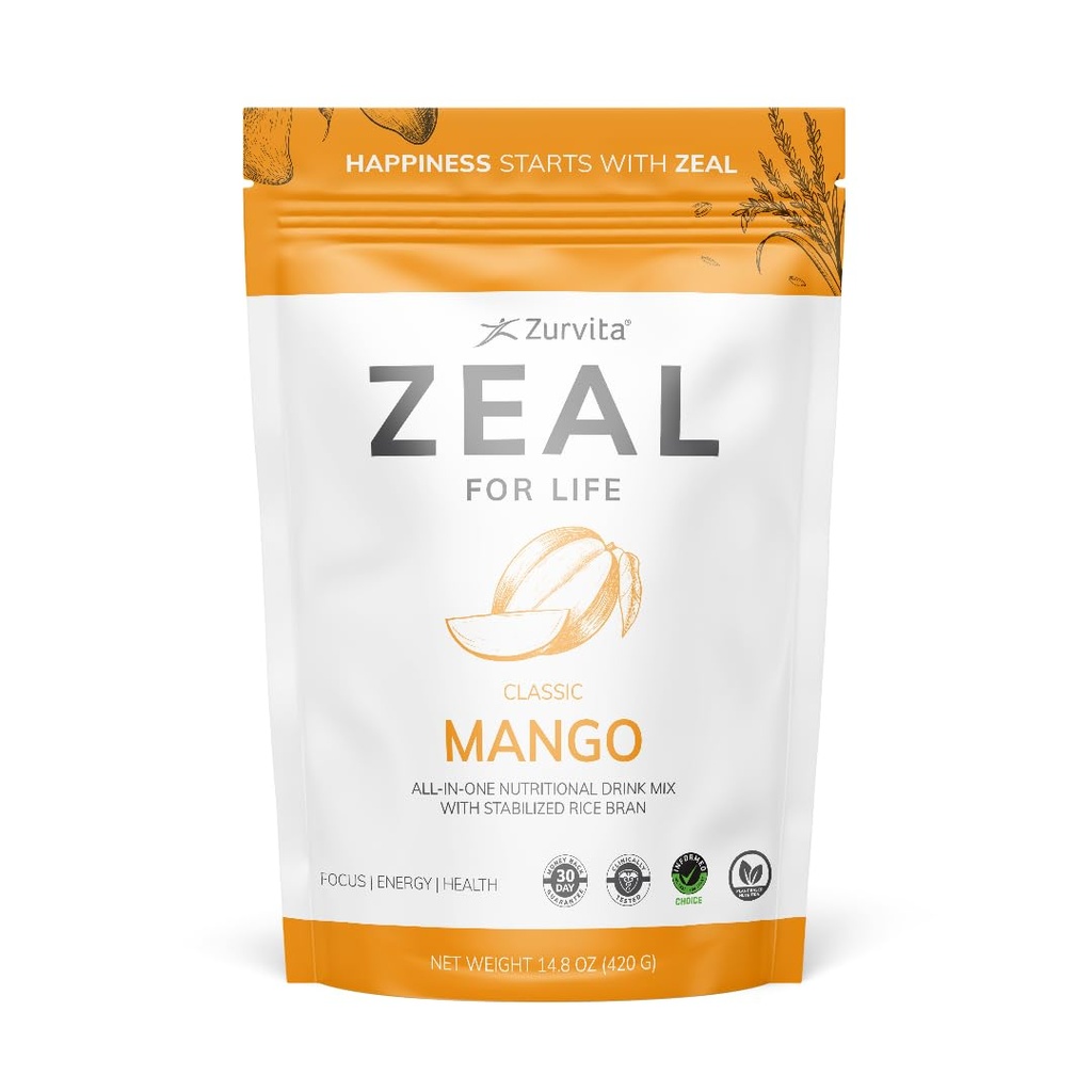Zurvita Zeal for Life Wellness Drink Mix - Mango Flavor - Χωρίς γλουτένη, Vegan, με Βιοτίνη, Βιταμίνες B12, C, D, E, Σιδήρου, Μαγνήσιου - 30 Σερβίρισμα (420g)