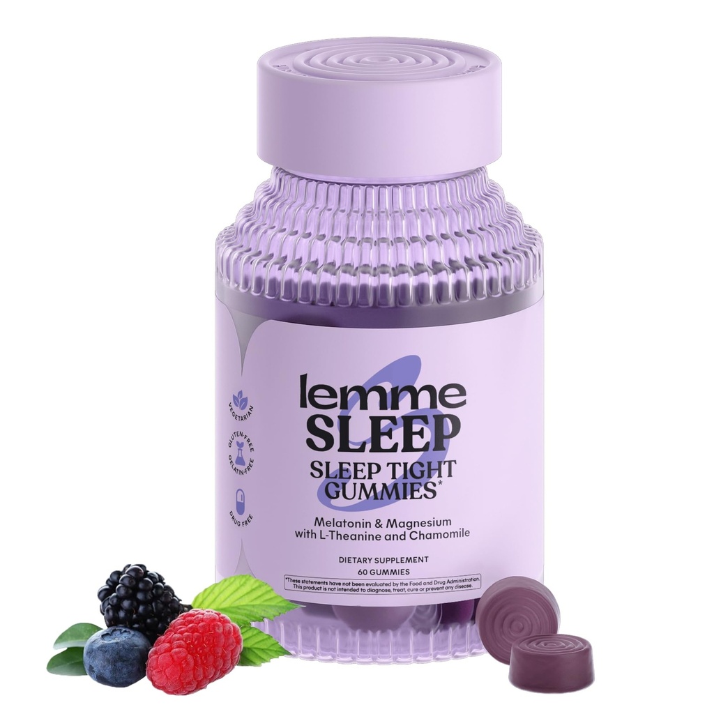 Lemme Sleep Gummies με 5mg μελατονίνη, Elderberry, Μαγνήσιο, L-Θεανίνη, Χαμομήλι και Λεβάντα, Nighttime Night Aid, Gluten Free, Glatin Free, Non GMO, Berry Flavored (60 Count)