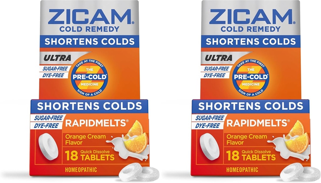 Zicam Ultra Cold Remedy Zinc Rapidmelts, Πορτοκαλί Κρέμα Γεύσης, Ομοιοπαθητική, Ψυχρή Λιποθυμία Ιατρική, Σύντομη Ψυχρή Διάρκεια, Χωρίς ζάχαρη, Χωρίς βαφή, 18 Count (Pack of 2)