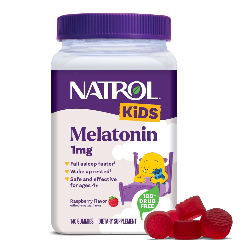 Natrol παιδιά μελατονίνη gummies 1mg, παιδική μελατονίνη για ξεκούραστο ύπνο, 140 Raspberry-Flavored gummies ύπνου, 140 ημέρα εφοδιασμού