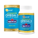 Qunol Advanced Omega 3 Krill and Fish Oil Complex, 10x Better Bioavailability, One Pill Dose, 250mg EPA & DHA, Supports Brain, Eye, Heart and Joint Health, 60 Count (Pack of 1)
