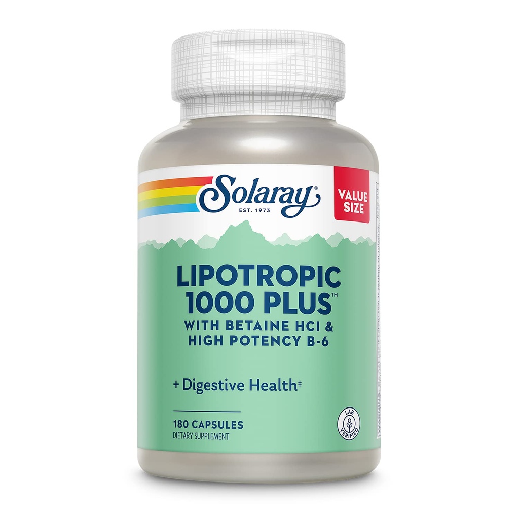 SOLARAY Lipotropic 1000 Plus με Betaine HCl & Υψηλή Ικανότητα B-6, Υγιεινή Διέγερση, Ενέργεια, και Λιπαρά Μεταβολισμός Υποστήριξη, Lipotropic Complex Plus Aloe Vera, 60 Ημέρα Εγγύηση, 30 Υπηρεσίες, 180 Κάψουλες