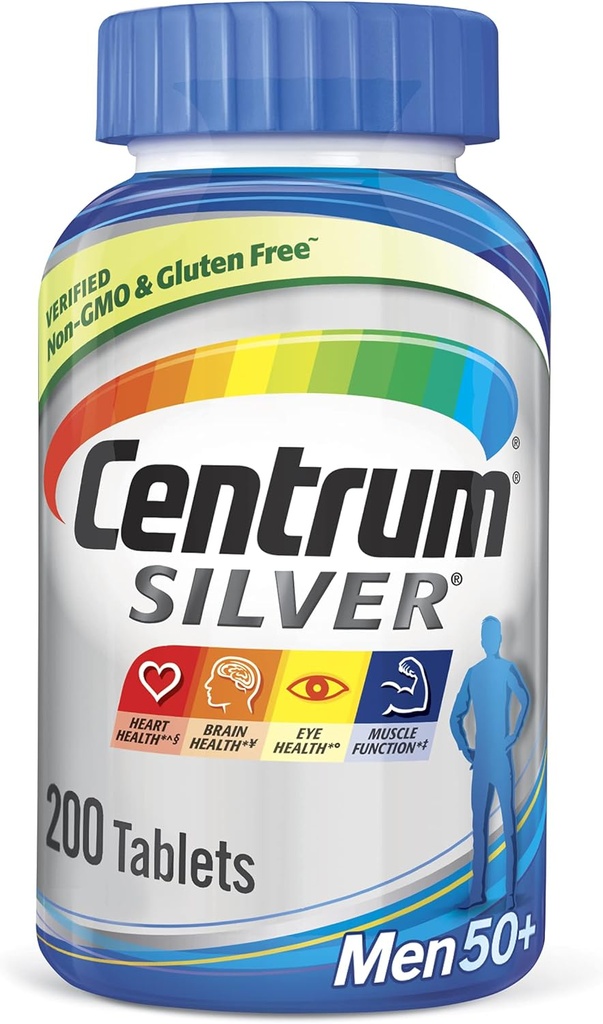 Centrum Silver Multivitamin για άνδρες 50 Plus, Multivitamin / Multimineral συμπλήρωμα με βιταμίνη D3, Β βιταμίνες και ψευδάργυρο, χωρίς γλουτένη, μη ΓΤΟ συστατικά - 200 Count