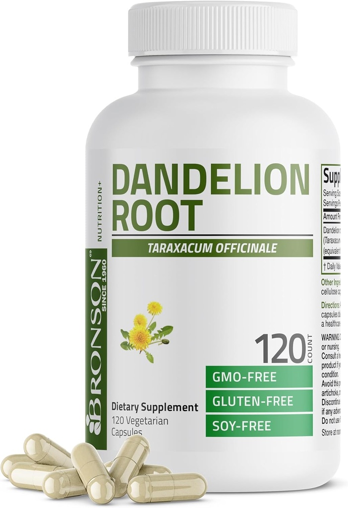 Bronson Dandelion Root High Potency Supplement, υποστηρίζει γενικά καλή υγεία & ευεξία, παραδοσιακό διουρητικό βότανα - μη ΓΤΟ, 120 κάψουλες χορτοφάγων