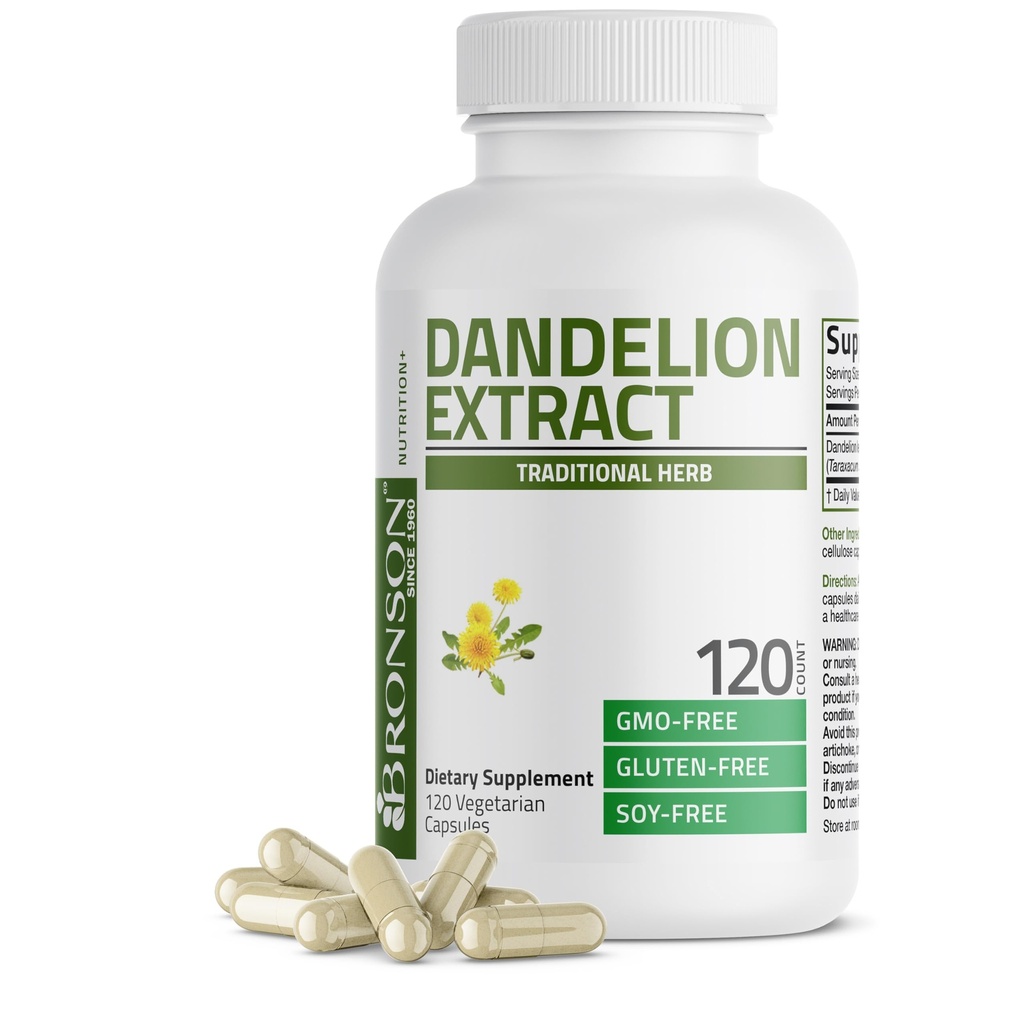 Bronson Dandelion Root High Potency Supplement, υποστηρίζει γενικά καλή υγεία & ευεξία, παραδοσιακό διουρητικό βότανα - μη ΓΤΟ, 120 κάψουλες χορτοφάγων