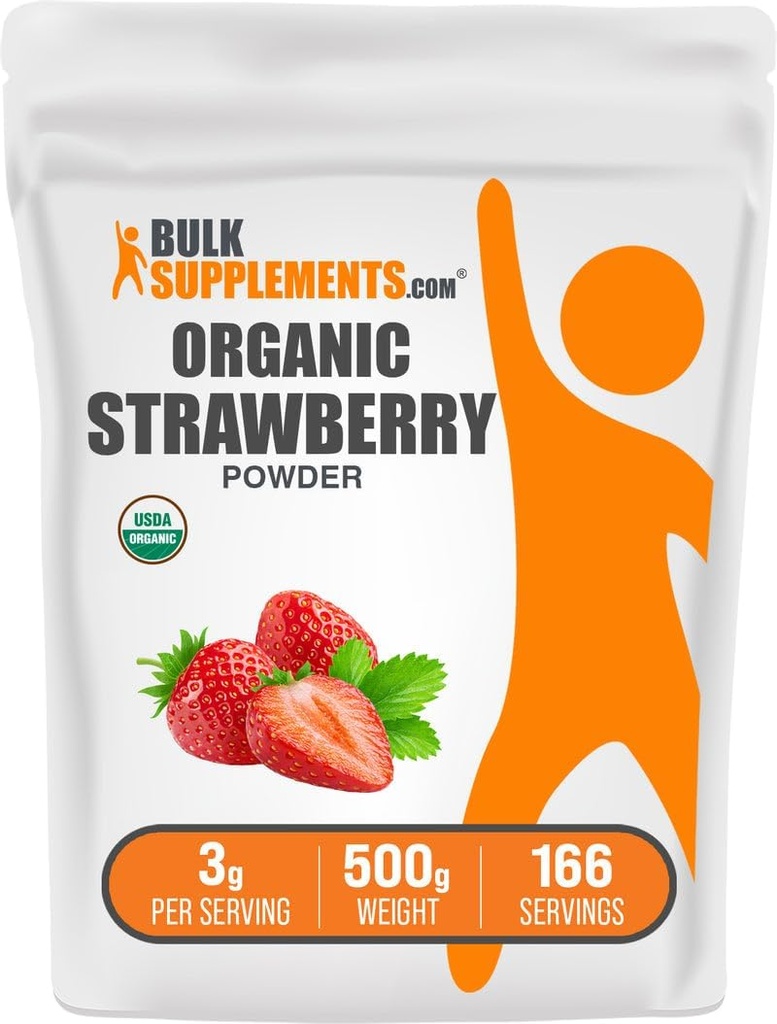 BulkSupplements.com Βιολογική σκόνη φράουλας - Φρούτα σε σκόνη από Βιολογικές Φράουλες - Χωρίς ζάχαρη & Χωρίς γλουτένη, 3g ανά Σερβίρισμα, 500g (1.1 lbs) (Συσκευασία των 1)