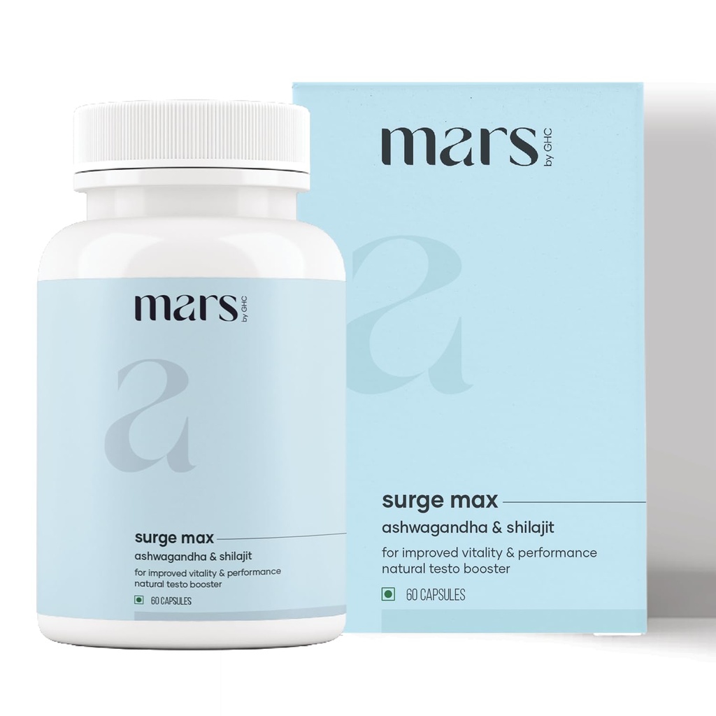 Mars Surgemax Natural Capsules with Shilajit & Safed Musli | Supports Energy, Strength & Immunity | for Active Lifestyle | 60 Capsules | Pack of 1