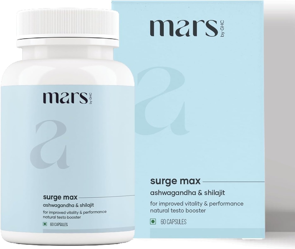 Mars Surgemax Natural Capsules with Shilajit & Safed Musli | Supports Energy, Strength & Immunity | for Active Lifestyle | 60 Capsules | Pack of 1