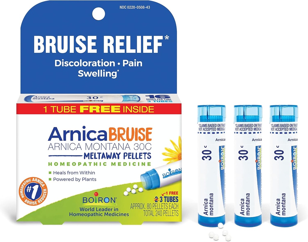 Boiron Arnica Μώλωπες - Arnica Montana 30c για την ανακούφιση του πόνου, οίδημα, και αποχρωματισμός από Μώλωπες - 3 κόμη (240 Pellets)