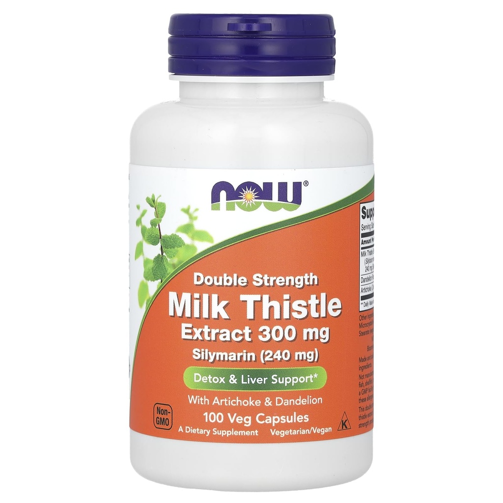 NOW Foods - Silymarin Γαϊδουράγκαθο γάλακτος με Artichoke και Dandelion Double Strength 300 mg. - 100 κάψουλες λαχανικών