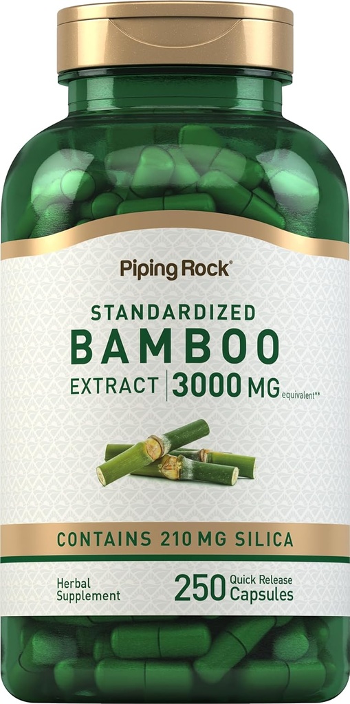 Piping Rock Bamboo Extract Capsules | 3000mg | 250 Count | Herbal Supplement | Silica 210mg | Non-GMO, Gluten Free