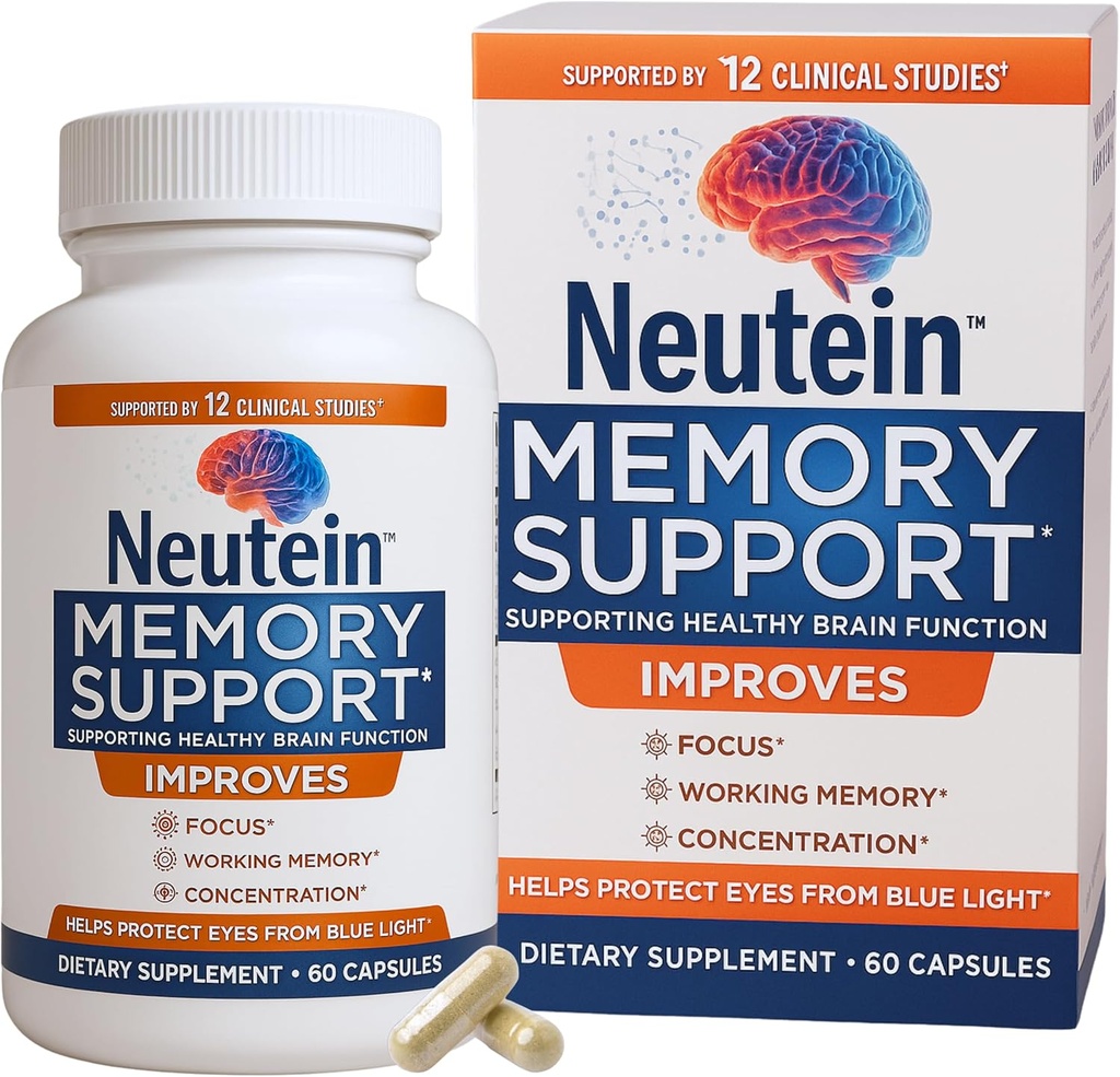 Natural Brain Booster για Μνήμη, Συγκέντρωση & Εγκεφαλική Υγεία - Extra Strength Plant Based Focus Supplement for Adults & Seniors, Made in USA (60 κάψουλες/30 Serv)