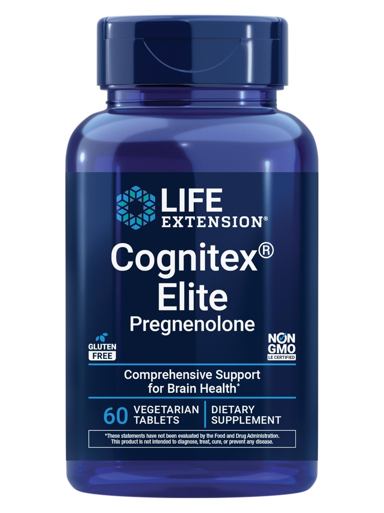 Life Extension Cognitex® Elite Pregnenolone, sage, Blueberry, ashwagandha, phosphatidylserine, Advanced Formula, Attention, Focus, Memory, Gluten-Free, Non-GMO, Vegetarian, 60 Tablets