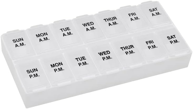 Υπενθύμιση N' Time Weekly (7-Day) AM/PM Pill Organizer, Vitamin and Medicine Box, Μεγάλα Διαμερίσματα, 2 φορές την ημέρα, Clear Lids