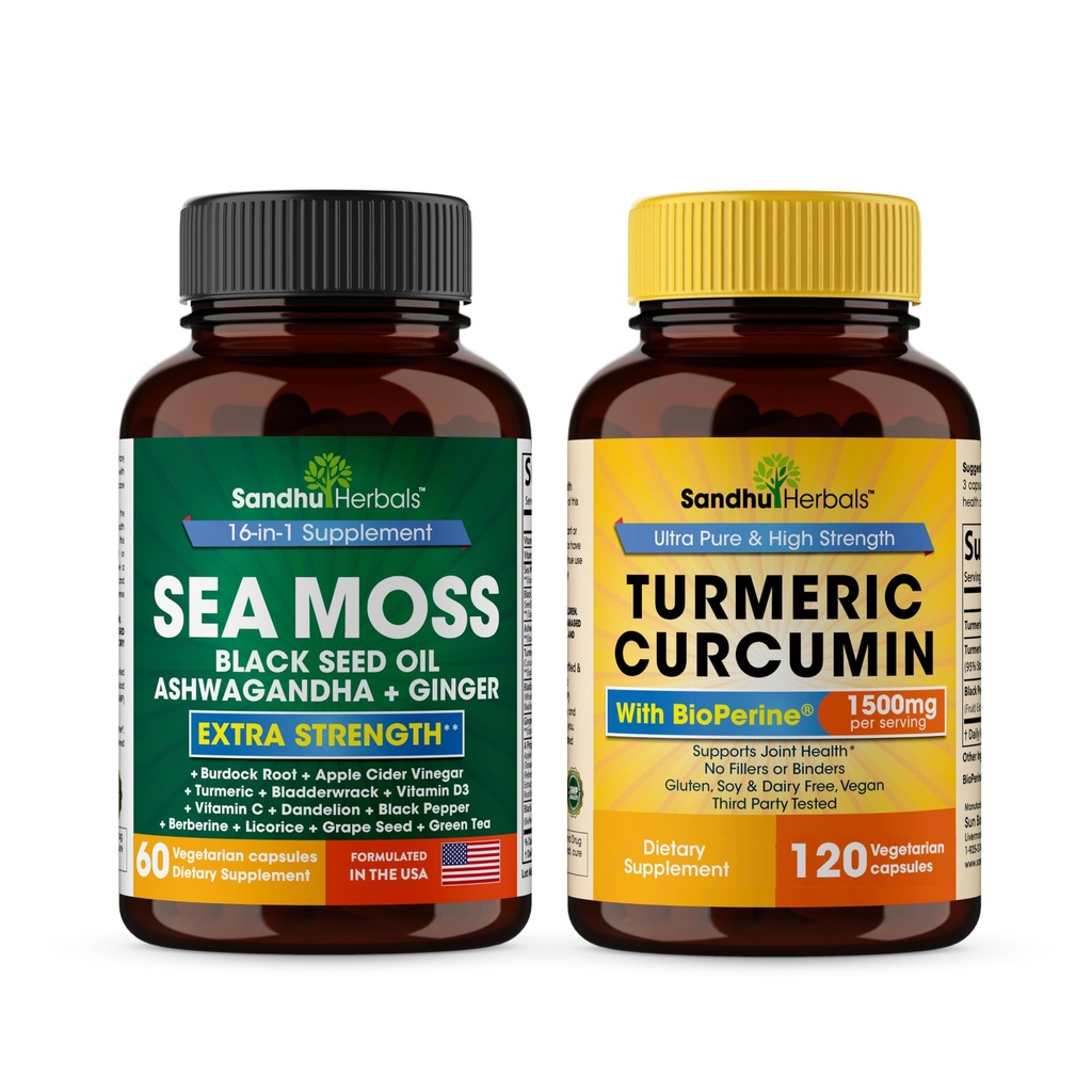 Sandhu Herbals Seamoss & Turmeric Κουρκουμίνη με κάψουλες Bioperine 