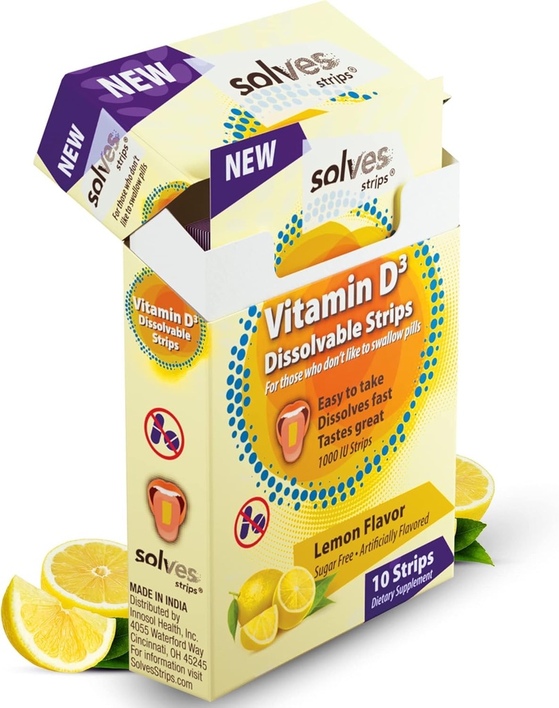 Solves Strips® Swift Vitamin D3 Uptake - Lemon Zest Twist, High Potency, Sugar Free, All-Natural, Pill-Free, Daily Bone & Immune Health Essential (Pack of 30)