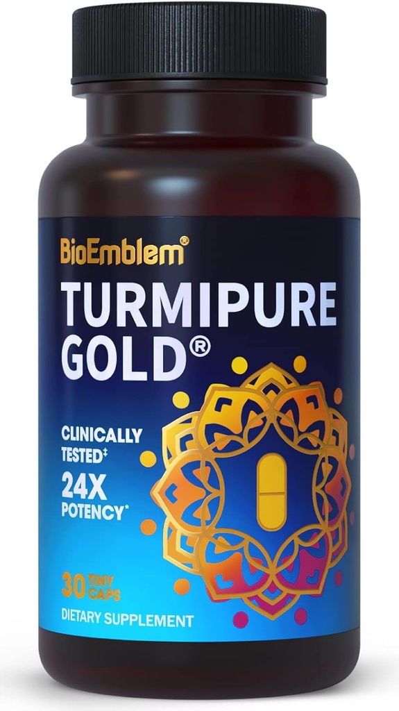 BioEmblem Turmeric Curcumin with Clinically Studed TurmiPure - 1 Μικρό Καπ καθημερινά, 24x Περισσότερα Απορρόφηση από άλλους - Κοινή Υποστήριξη, Υγιεινή Φλεγμονή Tumeric Συμπληρώματα - Μη ΓΤΟ - 30 Υπηρεσίες