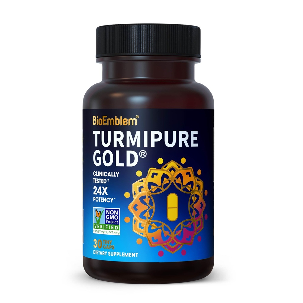BioEmblem Turmeric Curcumin with Clinically Studed TurmiPure - 1 Μικρό Καπ καθημερινά, 24x Περισσότερα Απορρόφηση από άλλους - Κοινή Υποστήριξη, Υγιεινή Φλεγμονή Tumeric Συμπληρώματα - Μη ΓΤΟ - 30 Υπηρεσίες
