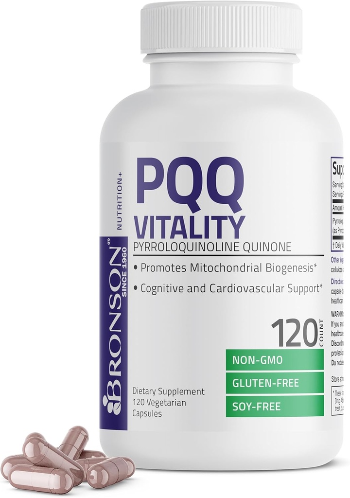 Bronson PQQ Vitality 20mg Pyroloquinoline Quinone Supplement Προωθεί Mitochondrial Biogenesis Non-GMO, 120 κάψουλες χορτοφάγων