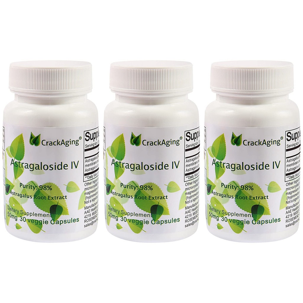 Crackaging Super-Absorption Astragaloside IV 98% Anti-Aging Supplements for Adult Immune Support 50mg/Cap 90 Caps in 3 Bottle