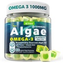 Vegan Omega-3 Gummies για ενήλικες, Fish Oil Εναλλακτική από Algae Oil, Plant Based DHA 460mg & EPA 230mg Plus MethylFolate, Βιταμίνη B12, Phosphatidylserine, Χωρίς Fishy Taste, Vegan, Sugar Free, 60 Cts