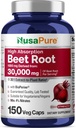 NusaPure Beet Root 30:1 Extract, 1000 mg Equivalent to 30,000 mg 150 Veggie caps (Vegan, Non-GMO & Vegan 4% Nitrates) Bioperine