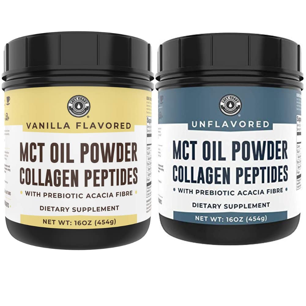 Αριστερή Ακτή απόδοσης Keto Vanilla MCT Κόνις κολλαγόνου και Keto Άγευστη MCT Κόνις κολλαγόνου