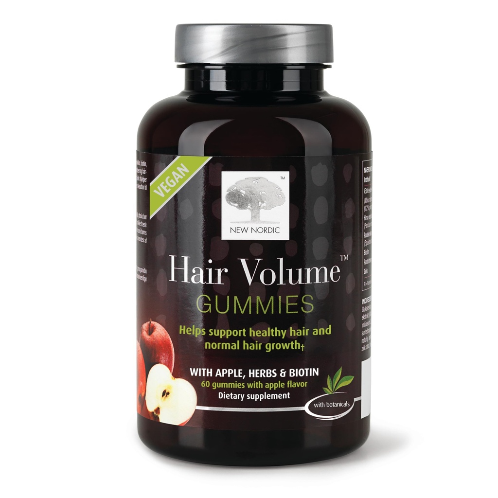 NEW NORDIC Όγκος μαλλιών Gummies, 2500 mcg Βιοτίνη, Καθημερινή Βιταμίνες μαλλιών συμπλήρωμα για την υποστήριξη του δέρματος & νυχιών, Vegan, 60 κόμης (πακέτο του 1)